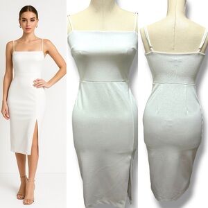 379 Express | EUC White Spaghetti Strap Bodycon Midi Dress (Size 0)